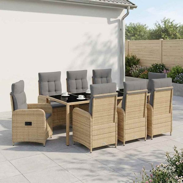 vidaXL Záhradná jedálenská súprava 9 pcs Beige a svetlo šedá