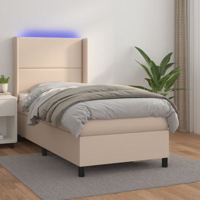 vidaXL Boxspring posteľ matrac a LED kapučínová 100x200 cm umelá koža
