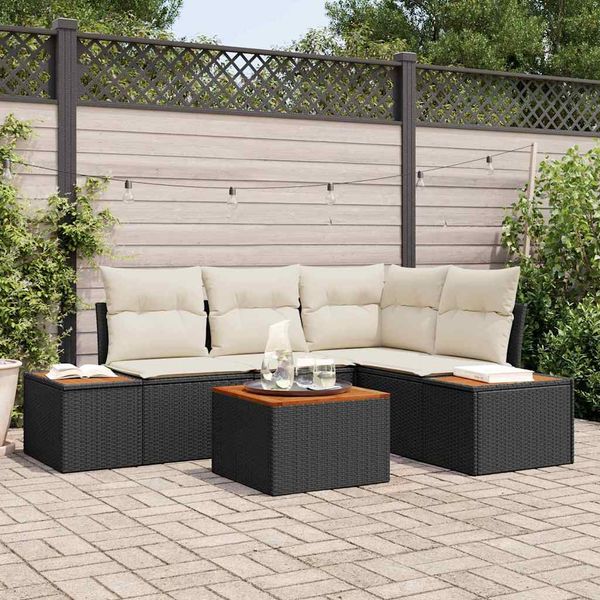 vidaXL Súprava záhradných pohoviek 4 pcs Čierna a krémová Polyratan