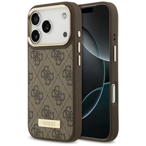 Puzdro Guess 4G Logo Plate MagSafe pre iPhone 17 Pro hnedá