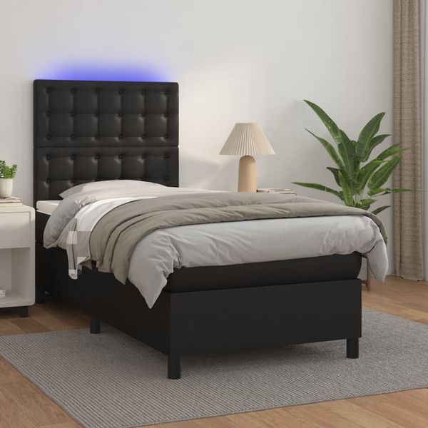 vidaXL Boxspring posteľ s matracom a LED čierna 100x200 cm umelá koža