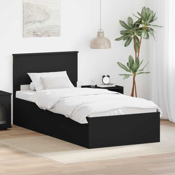 vidaXL Rám postele s čelnou doskou Čierna 90 x 190 cm Kompozitné drevo