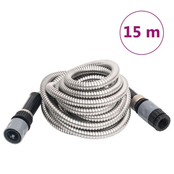 vidaXL Záhradná hadica s tryskou, strieborná 0,6" 15 m, oceľ