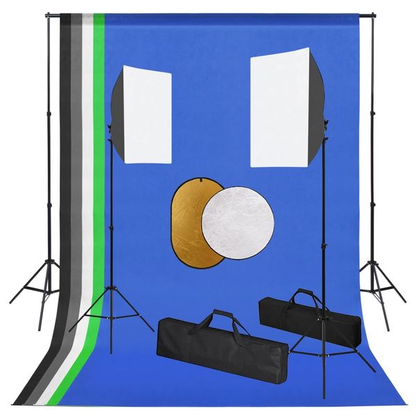 vidaXL Fotografické vybavenie s lampami, pozadím a reflektorom