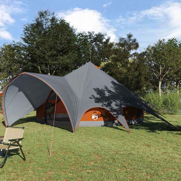 vidaXL Teepee stan pre 7 osôb Šedá a oranžová 600 x 600 x 347 cm