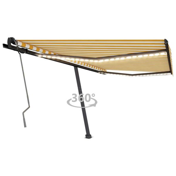 vidaXL Ručne zaťahovacia markíza s LED 400x350 cm žltá a biela