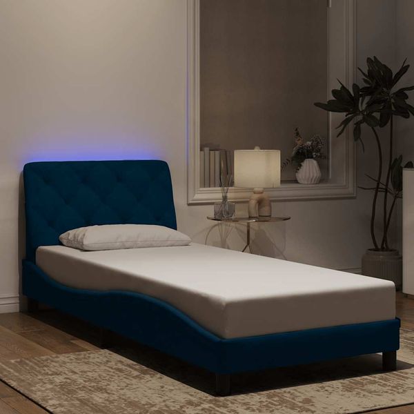 vidaXL Rám postele s LED bez matraca modrý 90x190 cm zamat
