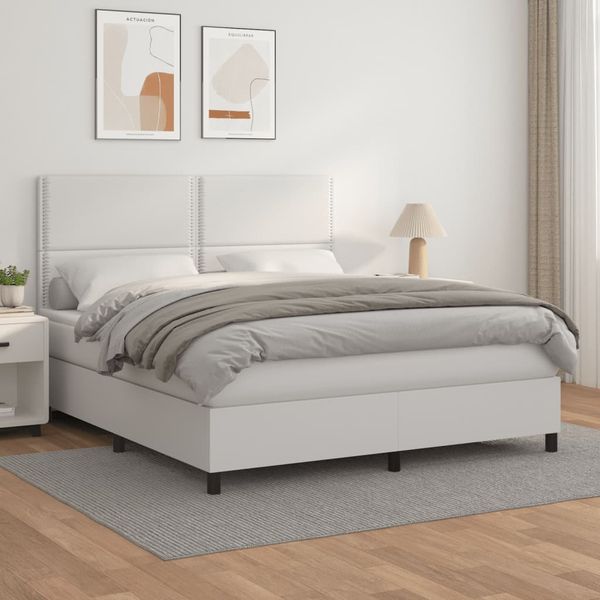 vidaXL Boxspring posteľ s matracom biela 180x200 cm umelá koža