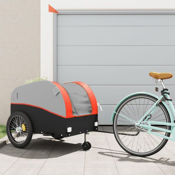 vidaXL Vozík za bicykel, čierno oranžový 45 kg, železo