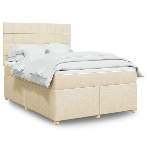 vidaXL Posteľný rám boxspring s matracom krémový 140x200 cm látka