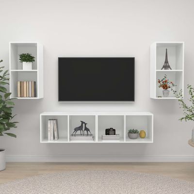 vidaXL Nástenné TV skrinky 4 ks, lesklé biele, kompozitné drevo