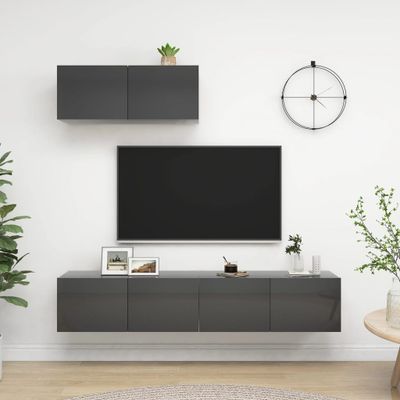 vidaXL TV Skrinky 3 ks lesklá sivá drevotrieska