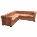 vidaXL Rohová pohovka Chesterfield, 5-miestna, umelá koža, hnedá