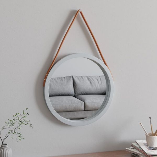 vidaXL Nástenné zrkadlo s popruhom strieborná Ø 45 cm