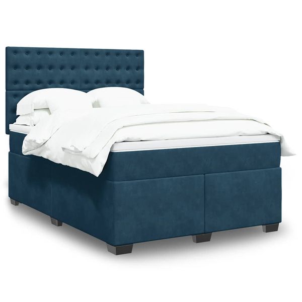 vidaXL Posteľný rám boxsping s matracom modrý 160x200 cm zamat