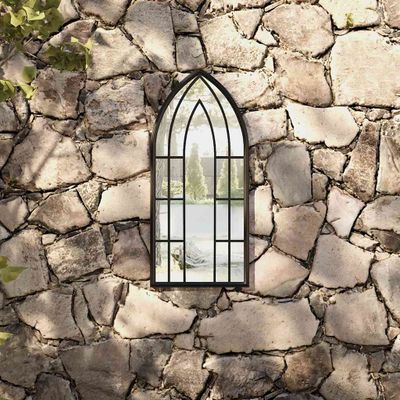 vidaXL Záhradné zrkadlo čierne 70x30 cm exteriérové železo