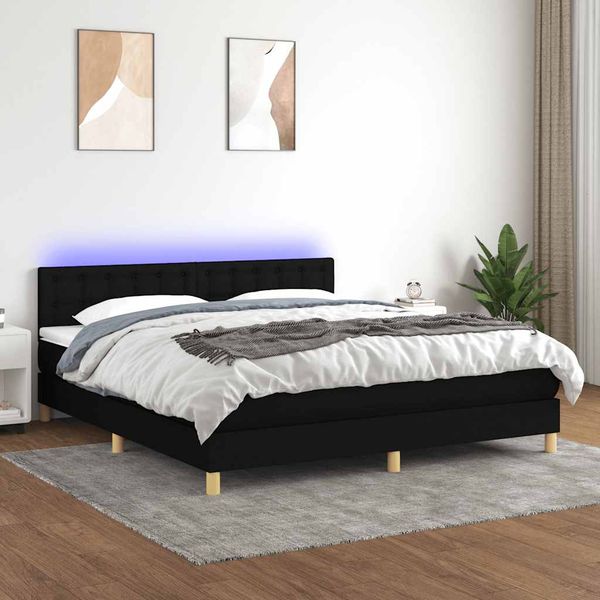 vidaXL Posteľ boxsping s matracom a LED čierna 180x200 cm látka