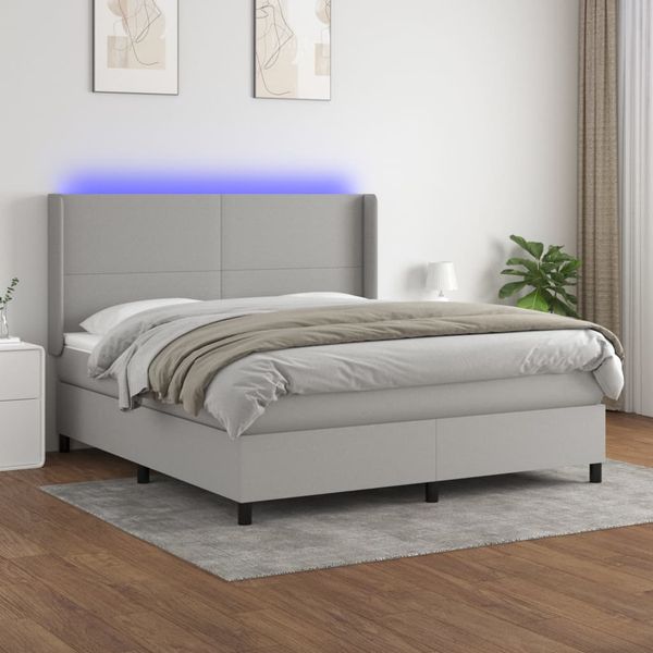 vidaXL Posteľ boxsping s matracom a LED bledosivá 180x200 cm látka