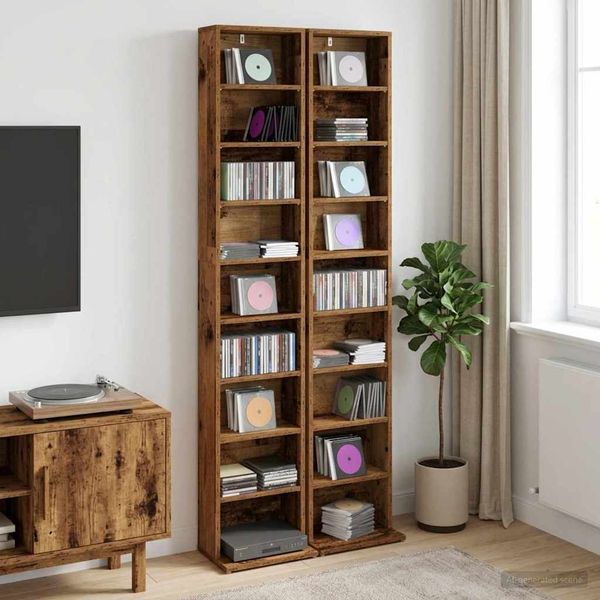 vidaXL CD Skrinka 2 ks Staré drevo 33 x 23,5 x 175 cm Kompozitné drevo