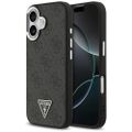 Puzdro Guess Case Magsafe 4G PU Leather Case s trojuholníkovým logom a strieborným kovovým rámom fotoaparátu pre iPhone 17 čierna
