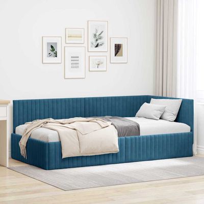 vidaXL Rohový rám postele s čelnou doskou Modrá 100 cm x 200 cm Zamat