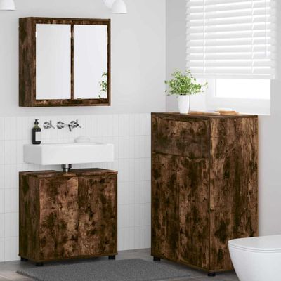 vidaXL Sada kúpeľňového nábytku 3 pcs Dymová dub Kompozitné drevo