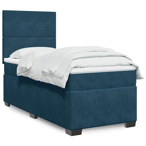 vidaXL Posteľný rám boxsping s matracom modrá 100x200 cm zamat