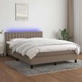 vidaXL Posteľ boxsping s matracom a LED sivohnedá 140x190 cm látka