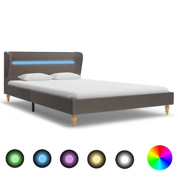 vidaXL Rám postele s LED svetlom hnedosivý látkový 140x200 cm