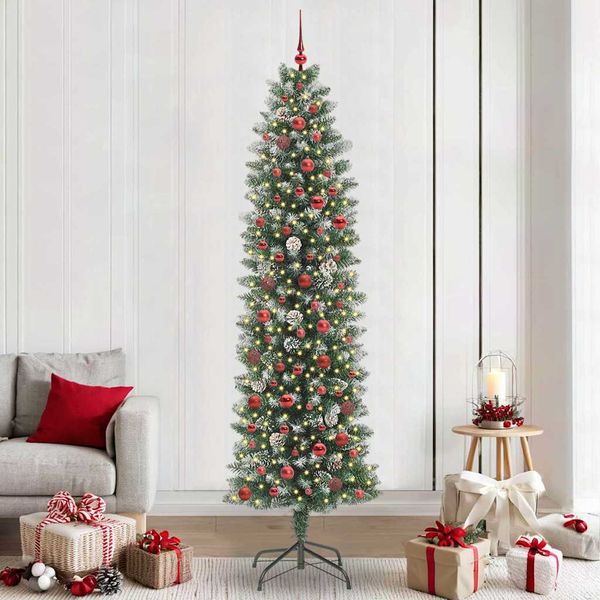 vidaXL Umelý chudý vianočný strom s 300 LED-i Zelená a biela 240 cm