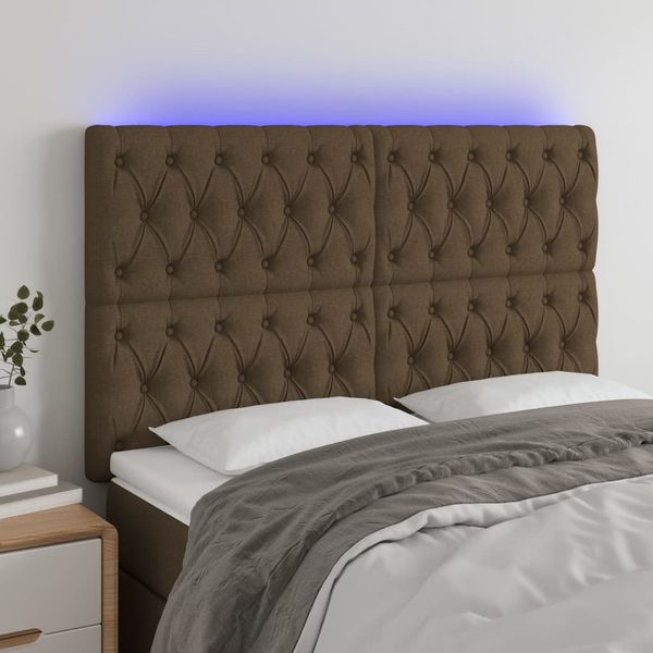 vidaXL Čelo postele s LED tmavohendé 160x7x118/128 cm látka