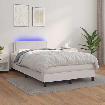 vidaXL Boxspring posteľ s matracom a LED biela 120x200 cm umelá koža