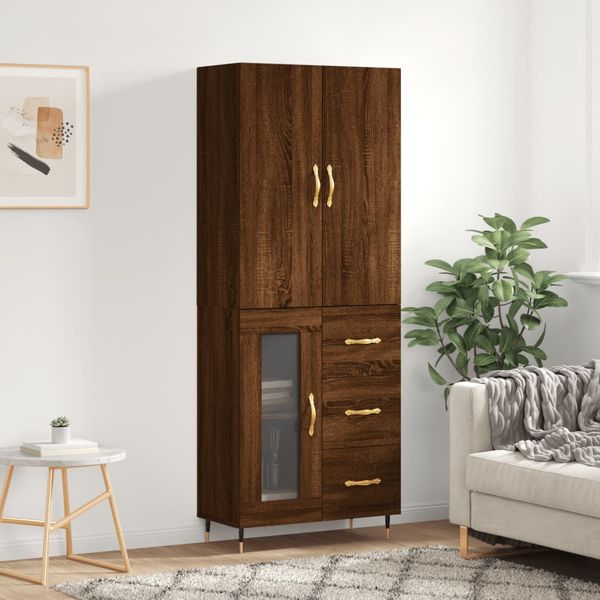 vidaXL Vysoká skrinka hnedý dub 69,5x34x180 cm spracované drevo
