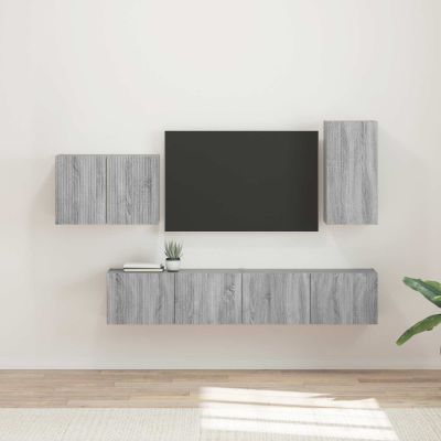 vidaXL Sada nástenného kabinetu na TV Nástenný 4 pcs Sivý Sonoma