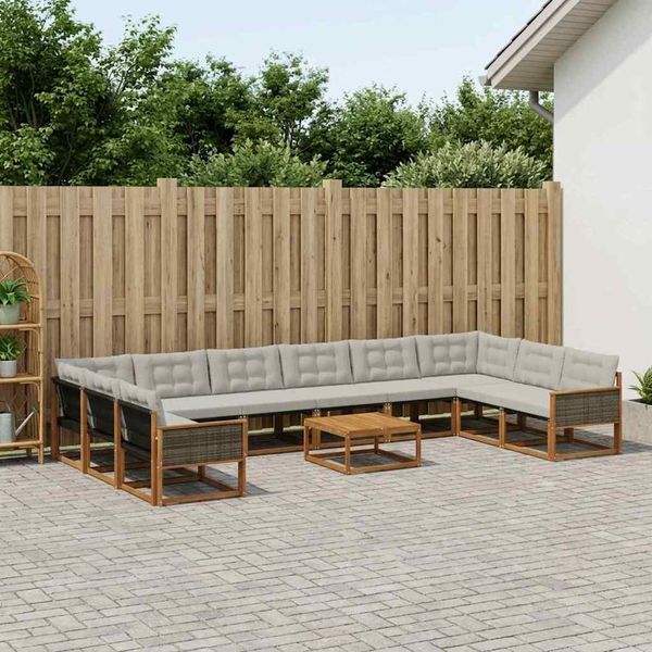 vidaXL Záhradná súprava gaučov s vankúšom 11 pcs Prírodná a svetlosivá
