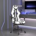 vidaXL Otočná herná stolička s podnožkou biela a čierna umelá koža