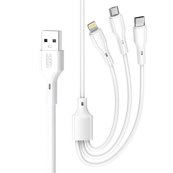 XO kábel NB230 3w1 USB - Lightning + USB-C + microUSB 1,0m 2,4A biela