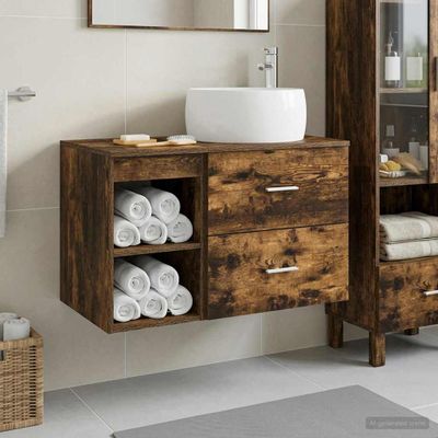 vidaXL Sada kúpeľňového nábytku 2 pcs Dymový dub Kompozitné drevo