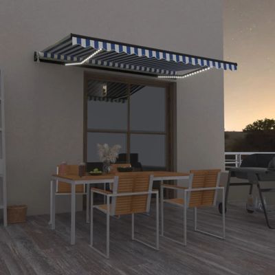 vidaXL Automatická markíza, LED a senzor vetra 450x350 cm, modrá/biela