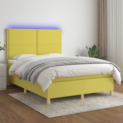 vidaXL Posteľ boxsping s matracom a LED zelená 140x190 cm látka