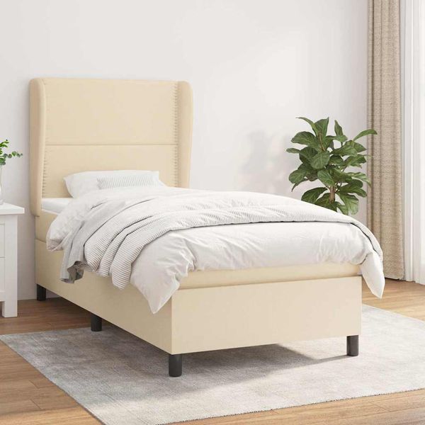 vidaXL Posteľný rám boxsping s matracom krémový 80x200 cm látka