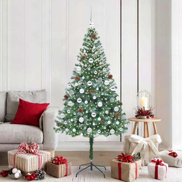 vidaXL Umelý vianočný stromček s 300 LED-i Zelená 180 cm PVC a oceľ