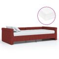 vidaXL Pohovka s matracom a USB vínovo-červená látková 90x200 cm