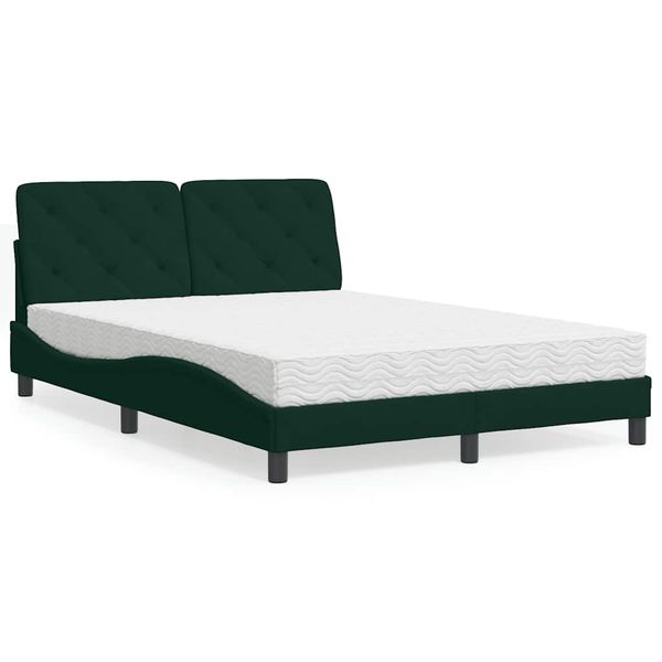 vidaXL Posteľ s matracom tmavozelený 140x190 cm zamat