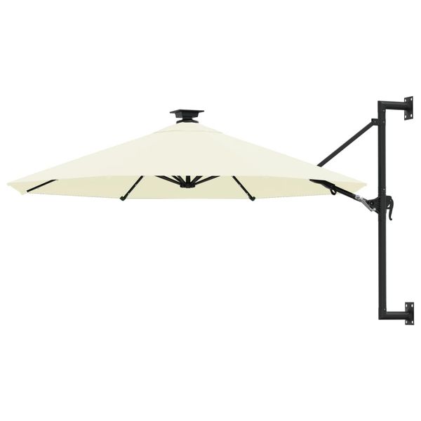 vidaXL Nástenný záhradný slnečník s LED 300 cm, pieskový