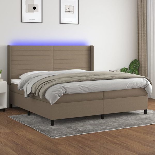 vidaXL Posteľ boxsping s matracom a LED sivohnedá 200x200 cm látka