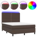 vidaXL Boxspring posteľ s matracom a LED hnedá 140x190 cm umelá koža