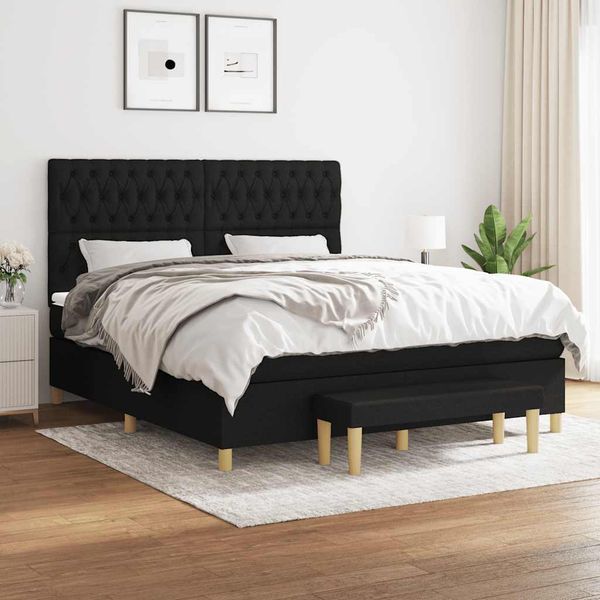 vidaXL Posteľný rám boxspring s matracom čierny 180x200 cm látka