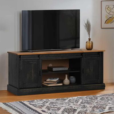 vidaXL TV skrinka HALDEN 2 posuvné dvierka čierna 150x40x60 cm masív