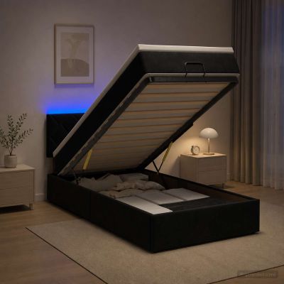 vidaXL Ottoman posteľ s matracom a LED Čierna 100 x 200 cm Zamat